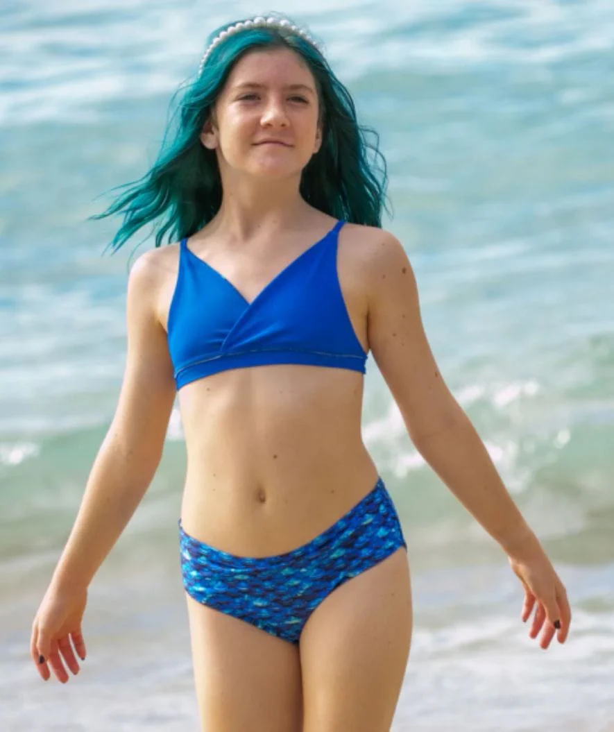 Fin Fun Meerjungfrau Bikini Top ohne Rüschen für Mädchen - Arctic Blue - Image 4