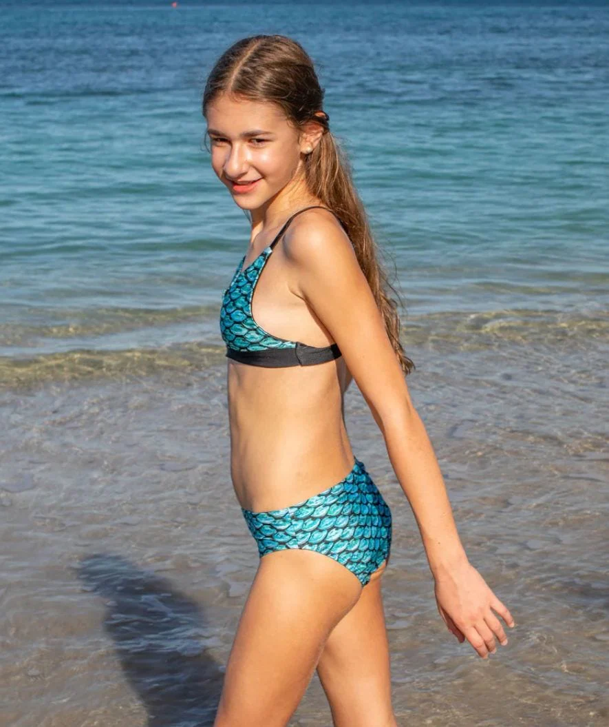 Fin Fun Meerjungfrau Bikini Top ohne Rüschen für Mädchen - Tidal Teal (Hellblau) - Image 5