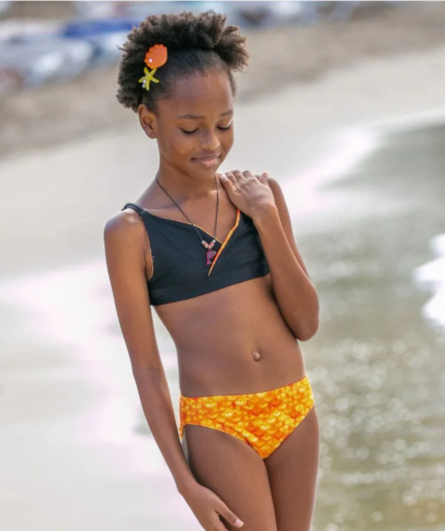Fin Fun Meerjungfrau Bikini Top ohne Rüschen für Mädchen - Tropical Sunrise - Image 4
