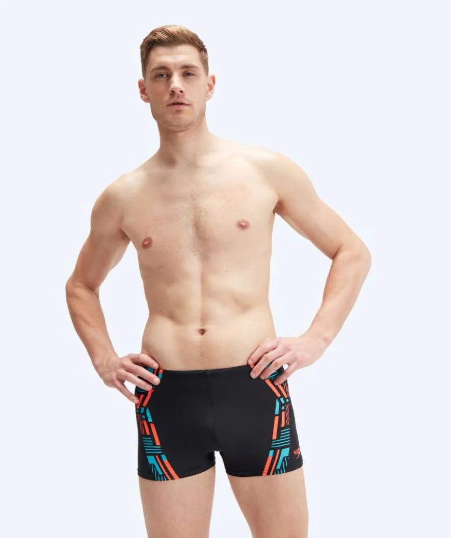 Speedo Aquashorts für Herren - Tech Print - Schwarz/Orange