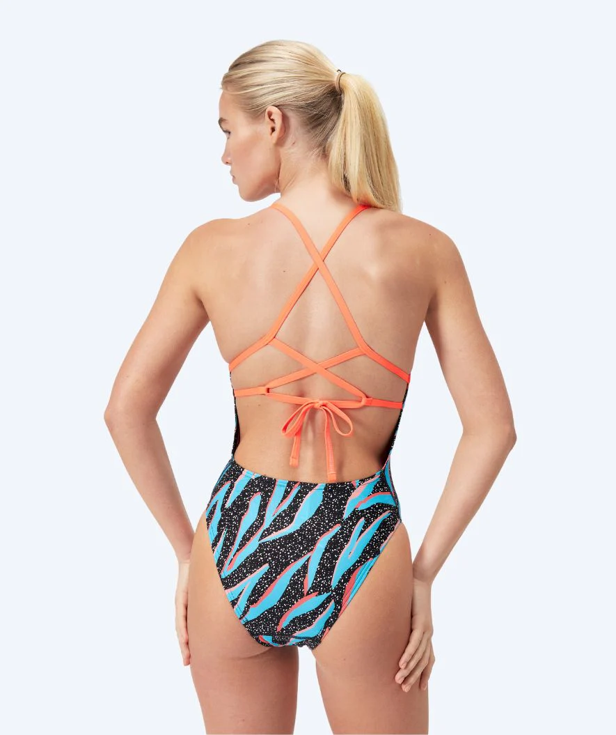 Speedo Badeanzug für Damen - Allover Digital Lattice Tie Back - Schwarz/Blau/Orange - Image 2
