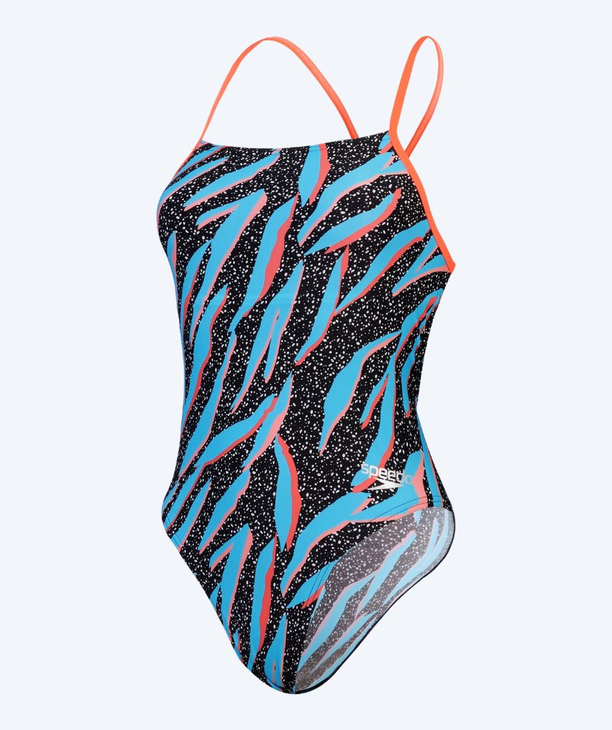 Speedo Badeanzug für Damen - Allover Digital Lattice Tie Back - Schwarz/Blau/Orange - Image 5