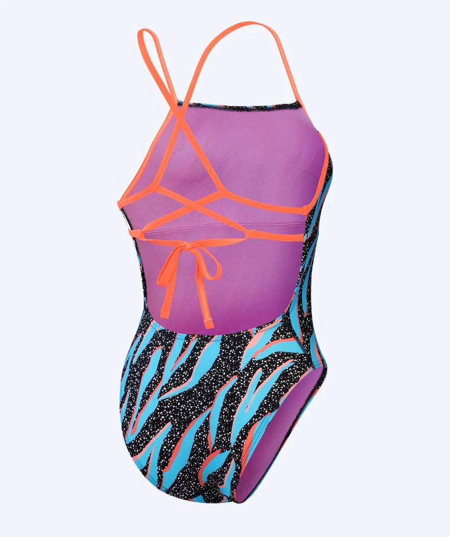 Speedo Badeanzug für Damen - Allover Digital Lattice Tie Back - Schwarz/Blau/Orange - Image 6