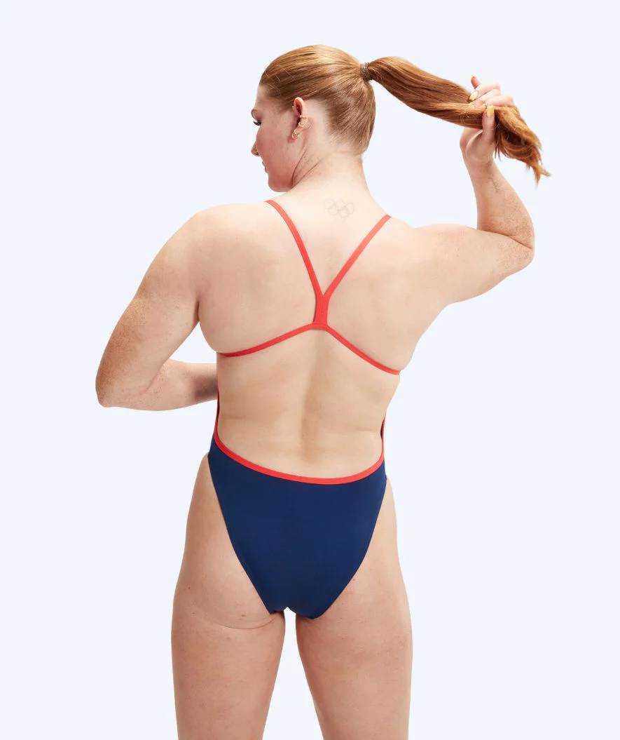 Speedo Badeanzug für Damen - Placement Digital V-Back - Donkerblau/Rot - Image 2