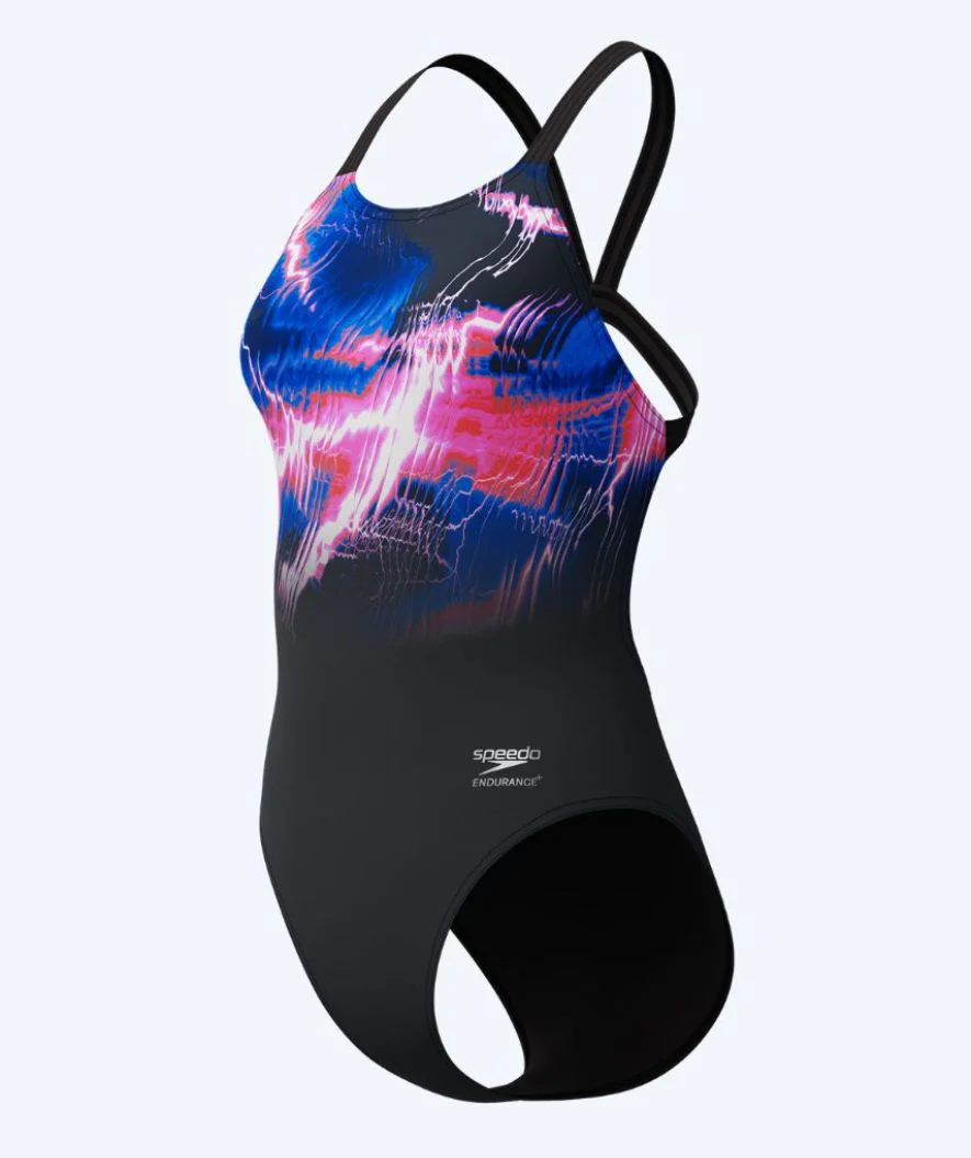 Speedo Badeanzug für Damen - Printed Leaderback - Schwarz/Rosa - Image 7