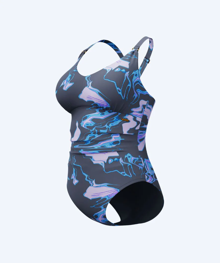 Speedo Badeanzug für Damen - Shaping Printed V-Neck - Grau/Hellblau - Image 7