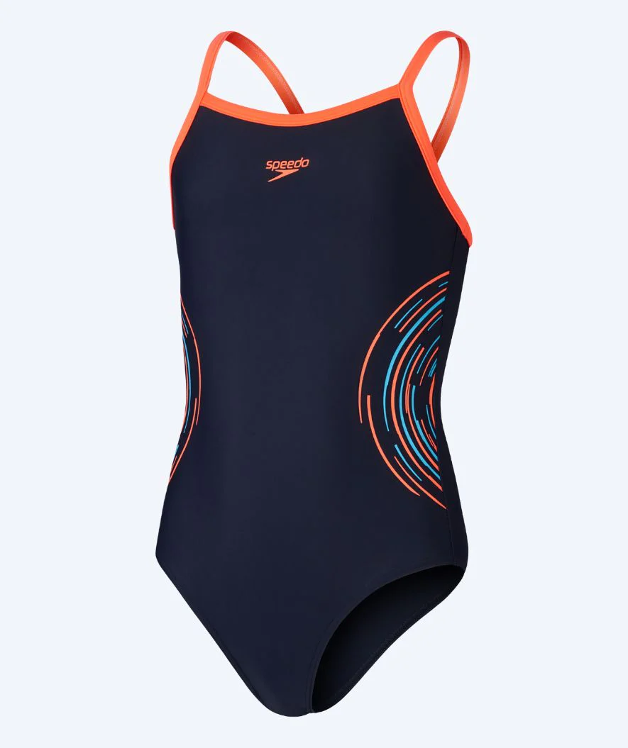 Speedo Badeanzug für Mädchen - Plastisol Placement Muscleback - Donkerblau/Orange