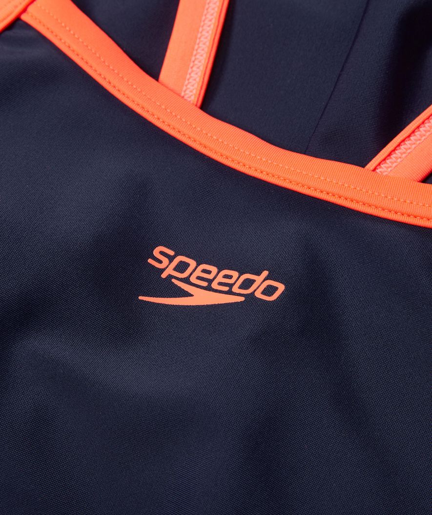 Speedo Badeanzug für Mädchen - Plastisol Placement Muscleback - Donkerblau/Orange - Image 3