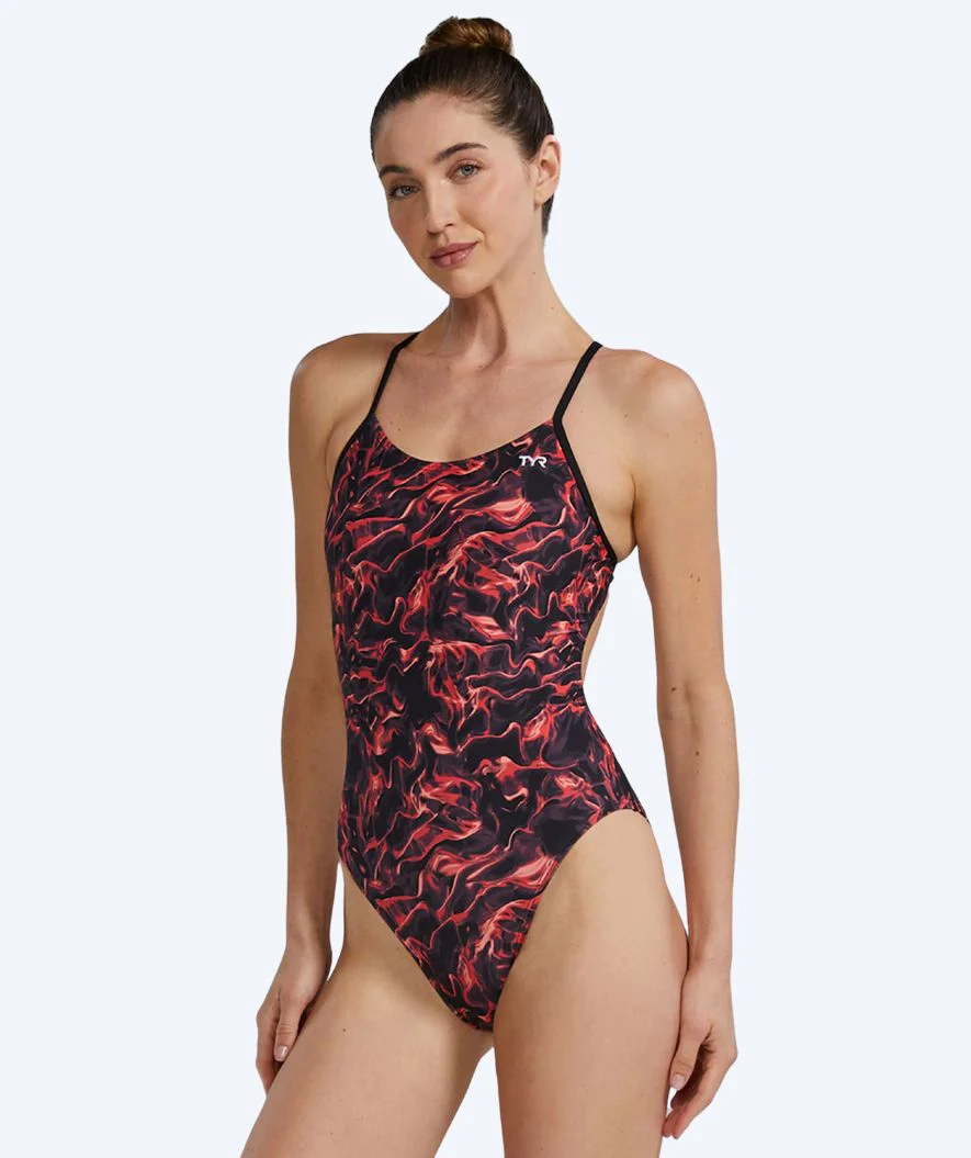 TYR Badeanzug für Damen - Durafast Energia Cutoutfit - Rot/Schwarz
