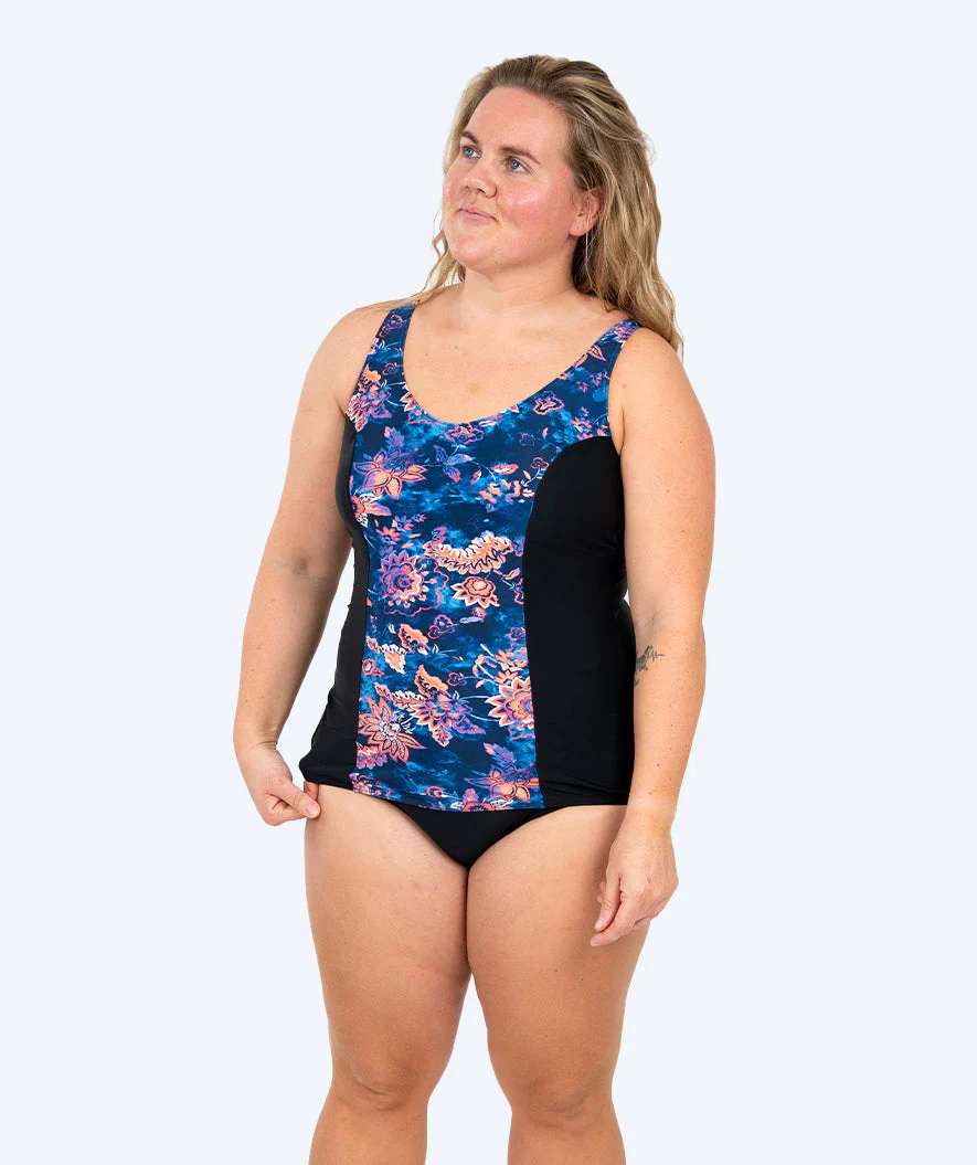 Watery Badeanzug mit Blumen für Damen in große Größen - Vale - Schwarz/Lila