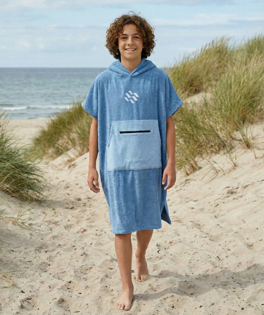 Watery Badeponcho für Junioren (6-15) - Baumwolle - Atlantic Blue - Image 4
