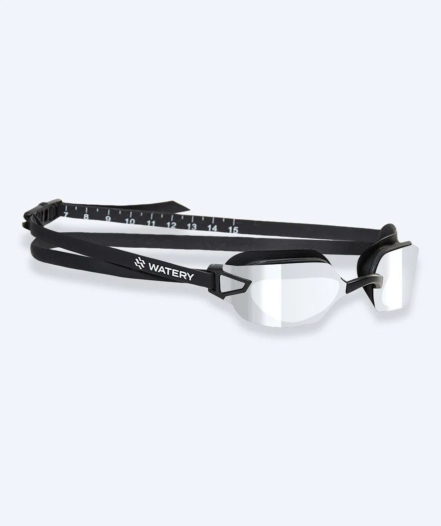 Watery Wettkampf Schwimbrille für Kinder - Power Lane - Schwarz/Silber