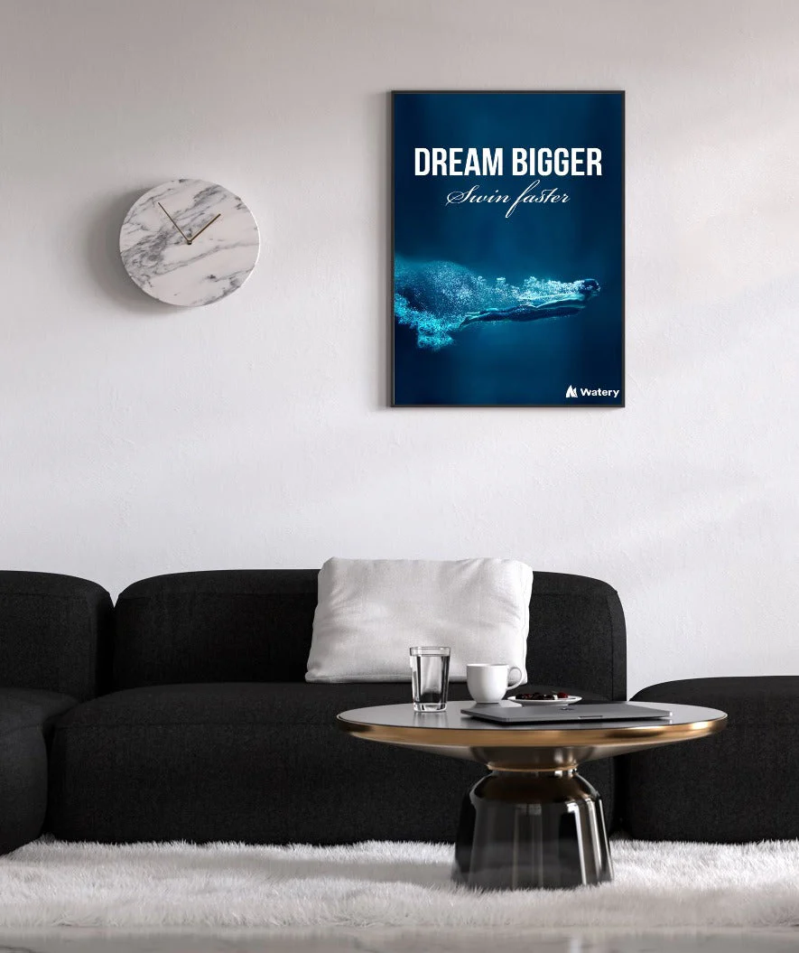 Watery Poster mit Schwimmsport-Motiven - Dream Bigger - Swim Faster - Image 2