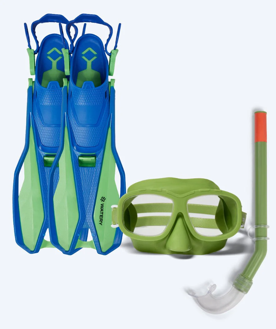 Watery Schnorchelset für Kinder (4-10) - Sunset/Wyre - Grün/Hellblau