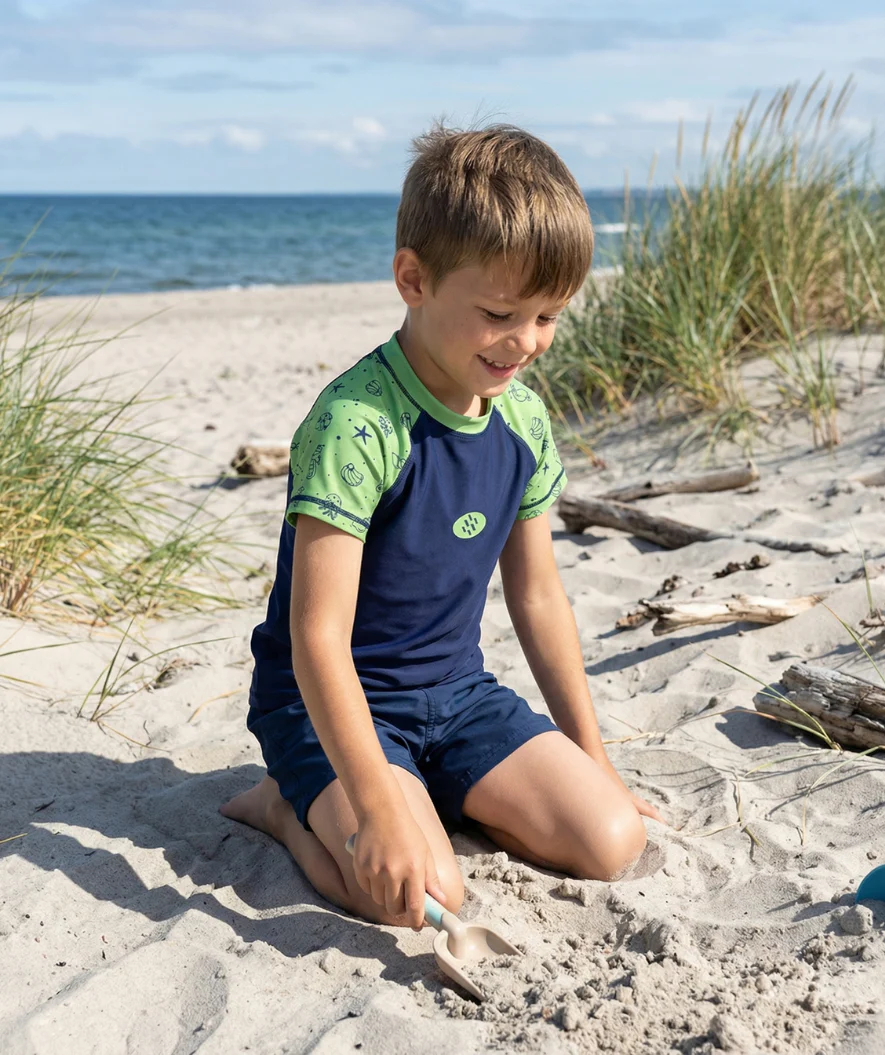Watery UV Shirt für Kinder - Brandman Kurzarm Rashguard - Grün/Blau - Image 4