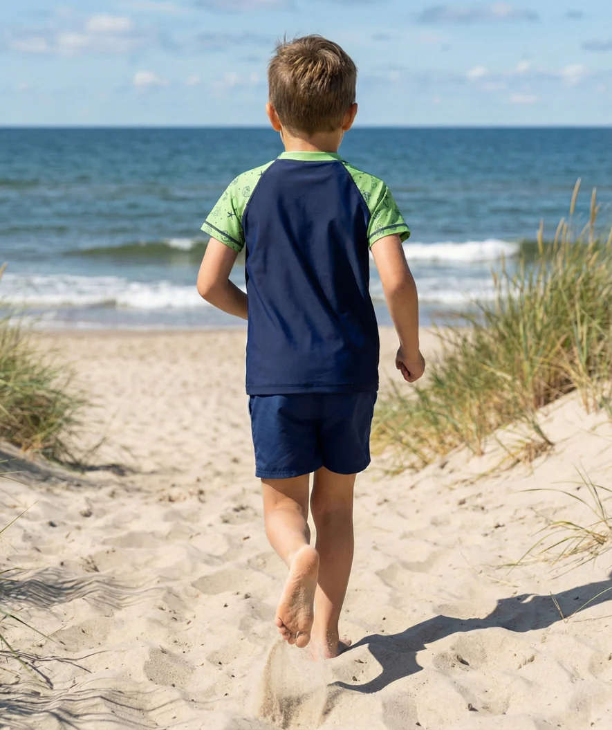 Watery UV Shirt für Kinder - Brandman Kurzarm Rashguard - Grün/Blau - Image 6