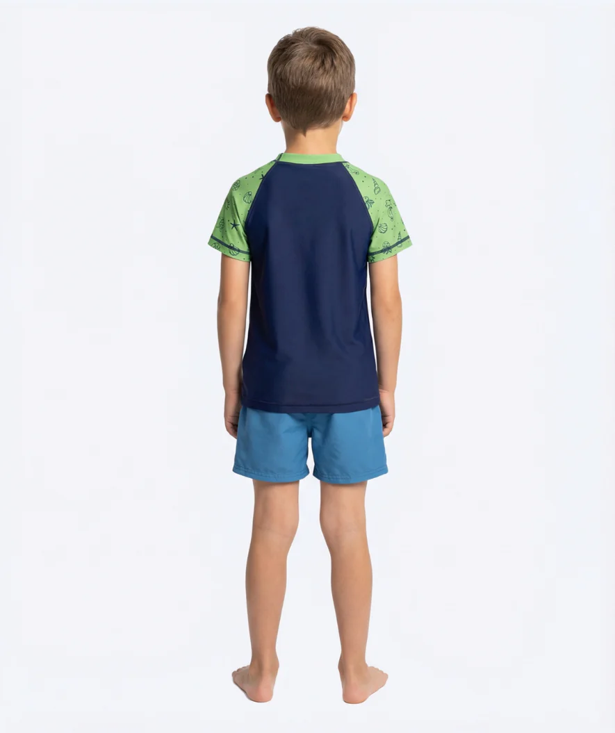 Watery UV Shirt für Kinder - Brandman Kurzarm Rashguard - Grün/Blau - Image 8