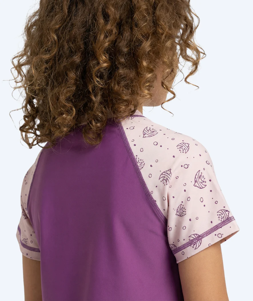 Watery UV Shirt für Kinder - Brandman Kurzarm Rashguard - Rosa/Lila - Image 2