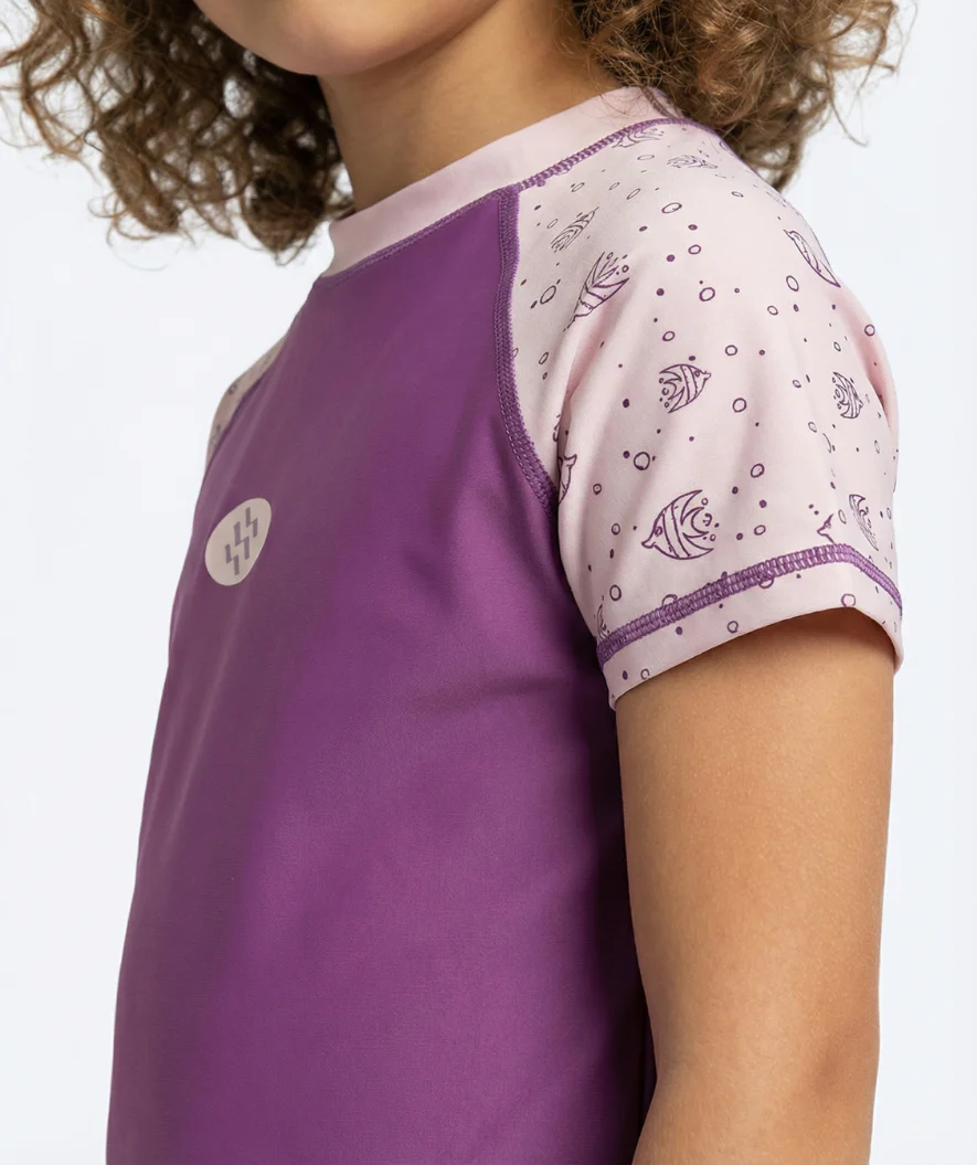 Watery UV Shirt für Kinder - Brandman Kurzarm Rashguard - Rosa/Lila - Image 3