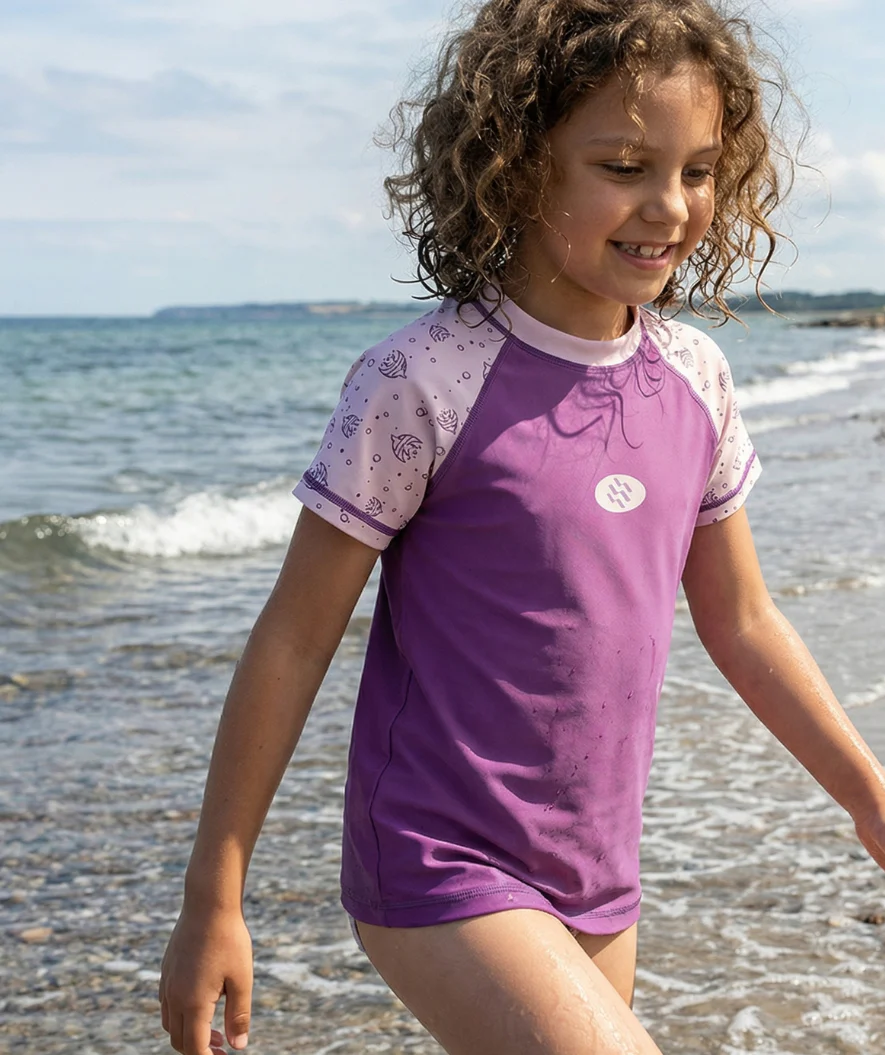 Watery UV Shirt für Kinder - Brandman Kurzarm Rashguard - Rosa/Lila - Image 4