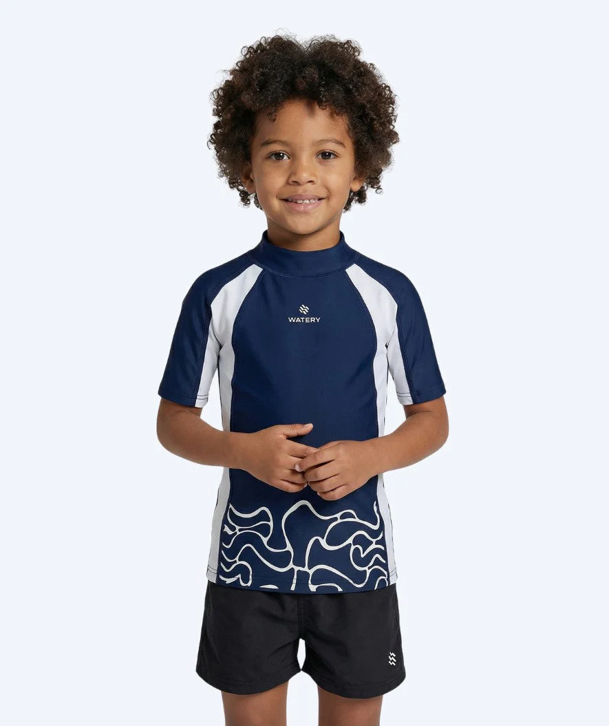 Watery UV Shirt für Kinder - Chilton Kurzarm Rashguard - Donkerblau/Weiß