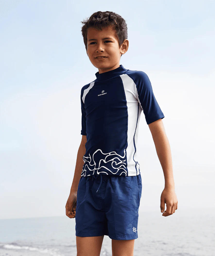 Watery UV Shirt für Kinder - Chilton Kurzarm Rashguard - Donkerblau/Weiß - Image 4