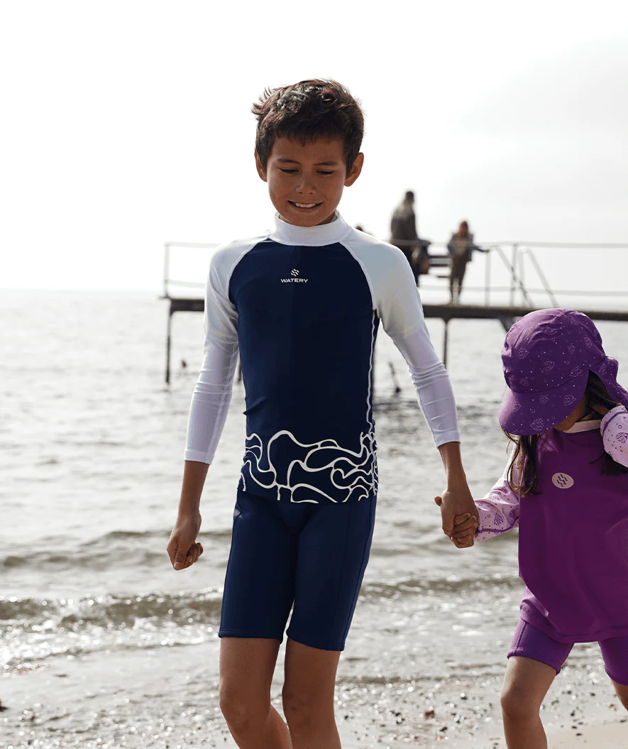 Watery UV Shirt für Kinder - Chilton Langarm Rashguard - Donkerblau/Weiß - Image 9