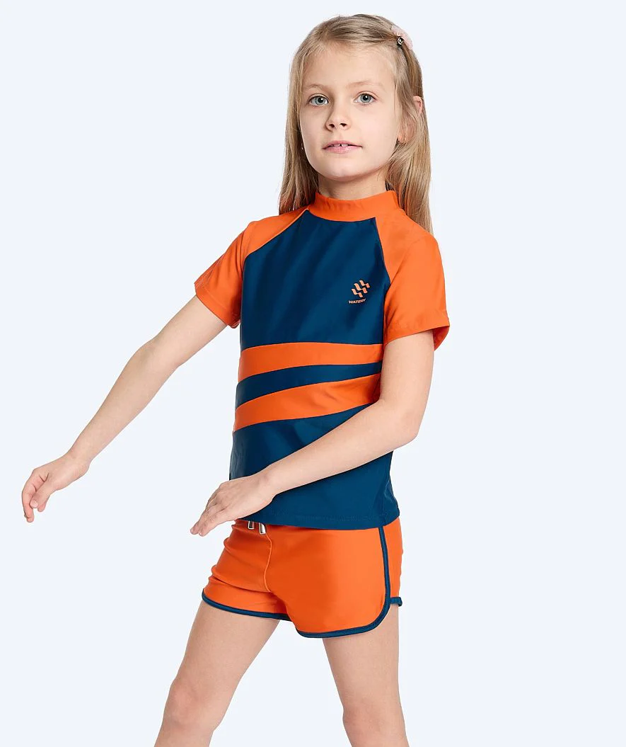 Watery UV Shirt für Kinder - Manami Kurzarm Rashguard - Orange/Blau - Image 3