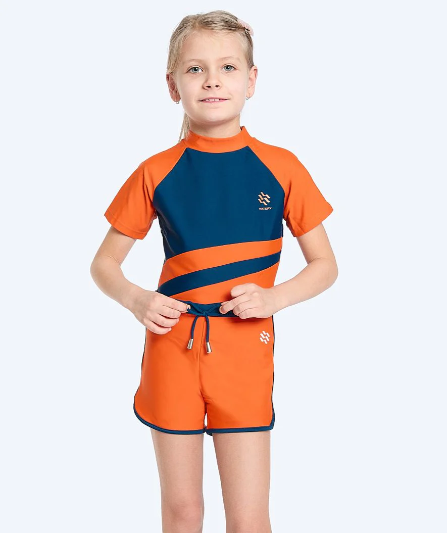Watery UV Shirt für Kinder - Manami Kurzarm Rashguard - Orange/Blau - Image 5