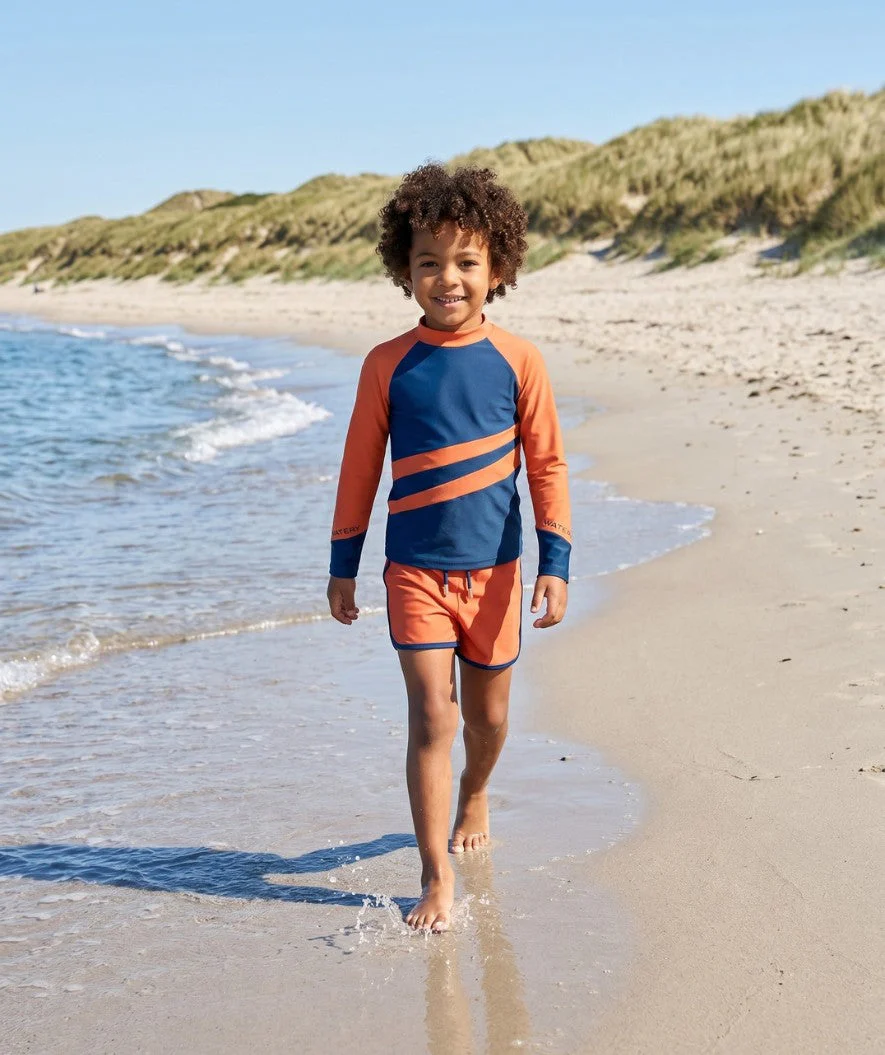 Watery UV Shirt für Kinder - Manami Langarm Rashguard - Orange/Blau - Image 4