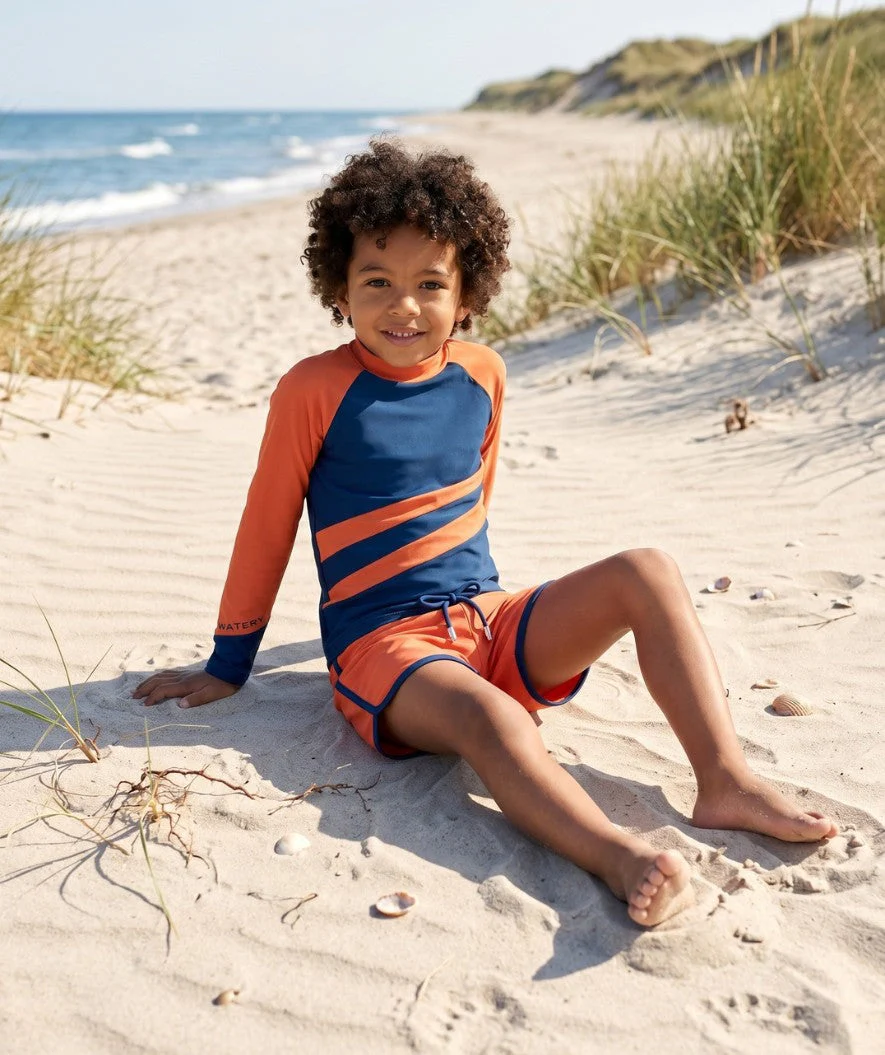 Watery UV Shirt für Kinder - Manami Langarm Rashguard - Orange/Blau - Image 5