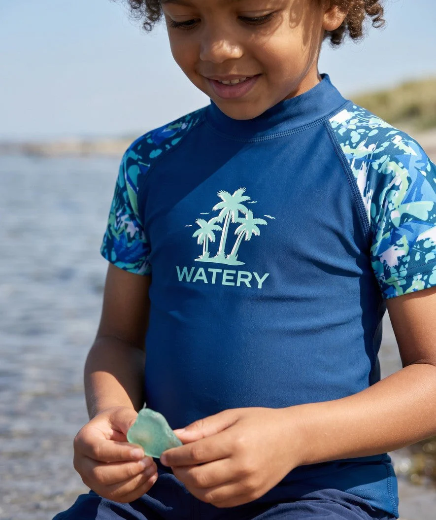 Watery UV Shirt für Kinder - Katsu Kurzarm Rashguard - Hellblau/Donkerblau - Image 4