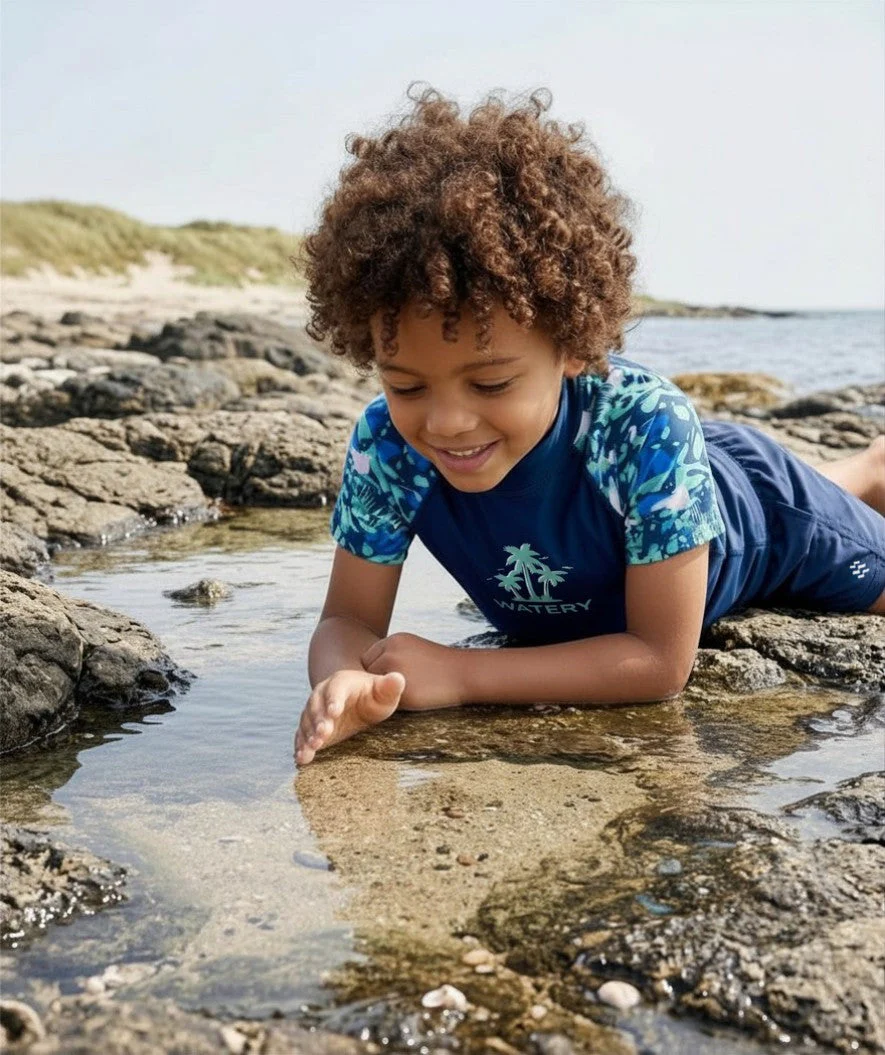 Watery UV Shirt für Kinder - Katsu Kurzarm Rashguard - Hellblau/Donkerblau - Image 7