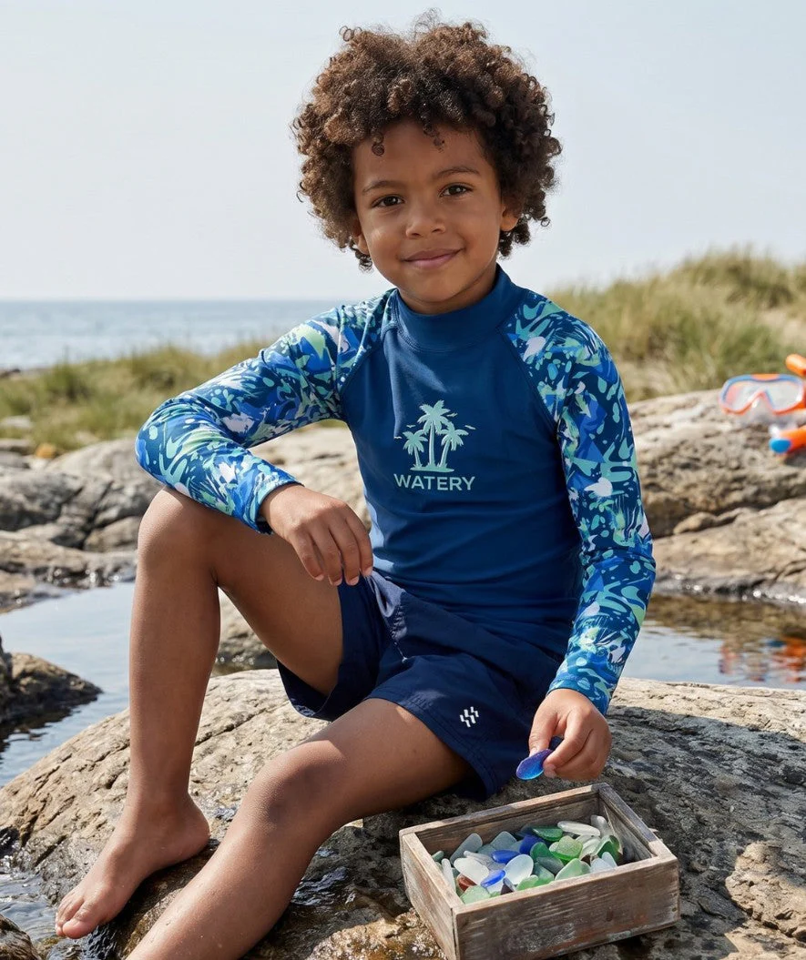 Watery UV Shirt für Kinder - Katsu Langarm Rashguard - Hellblau/Donkerblau - Image 4