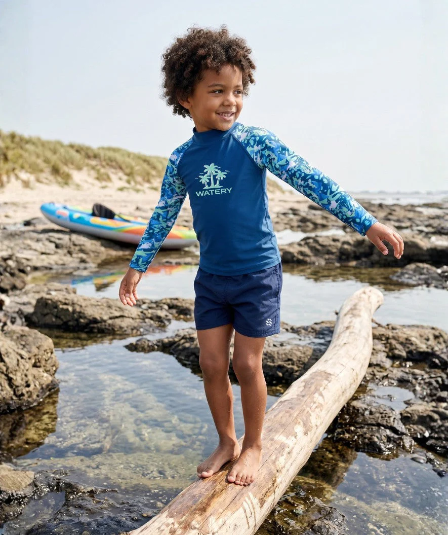 Watery UV Shirt für Kinder - Katsu Langarm Rashguard - Hellblau/Donkerblau - Image 5