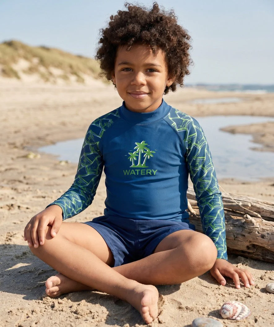 Watery UV Shirt für Kinder - Katsu Langarm Rashguard - Grün/Donkerblau - Image 4