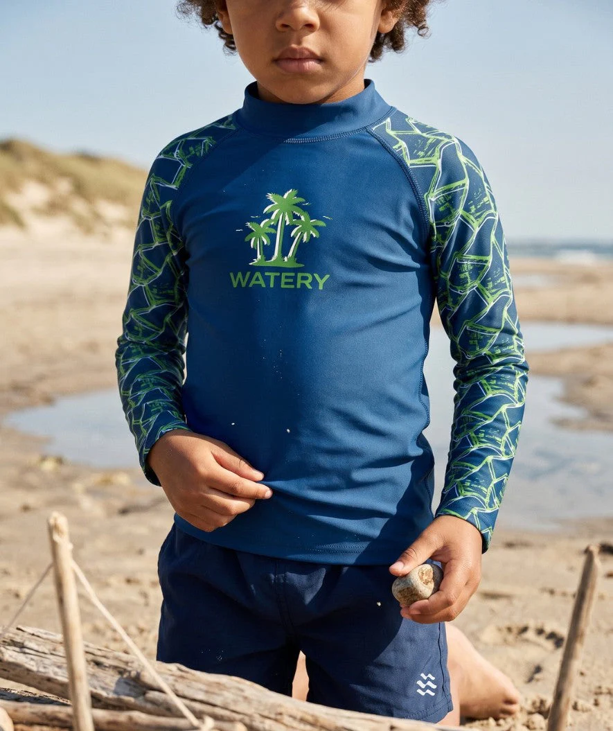 Watery UV Shirt für Kinder - Katsu Langarm Rashguard - Grün/Donkerblau - Image 5